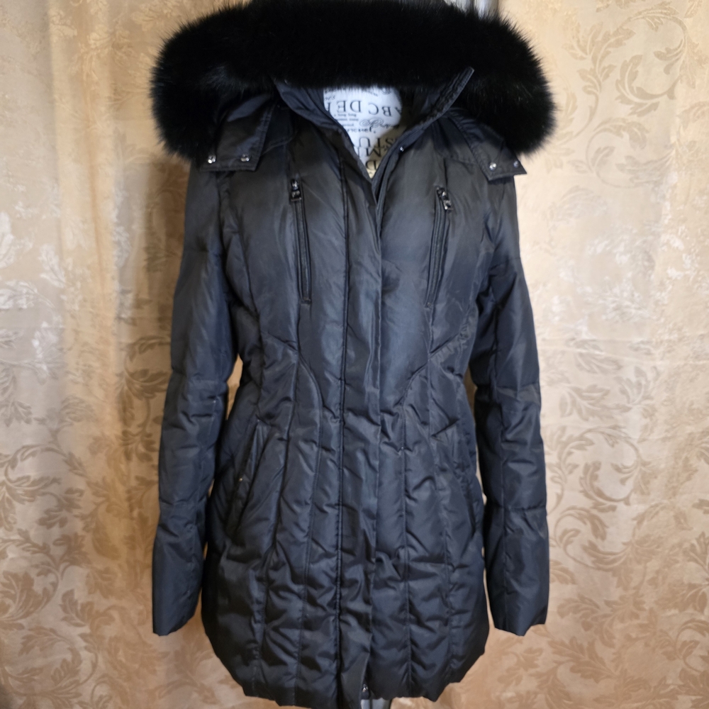 Marc New York Black Puffer Jacket with Fur Trim